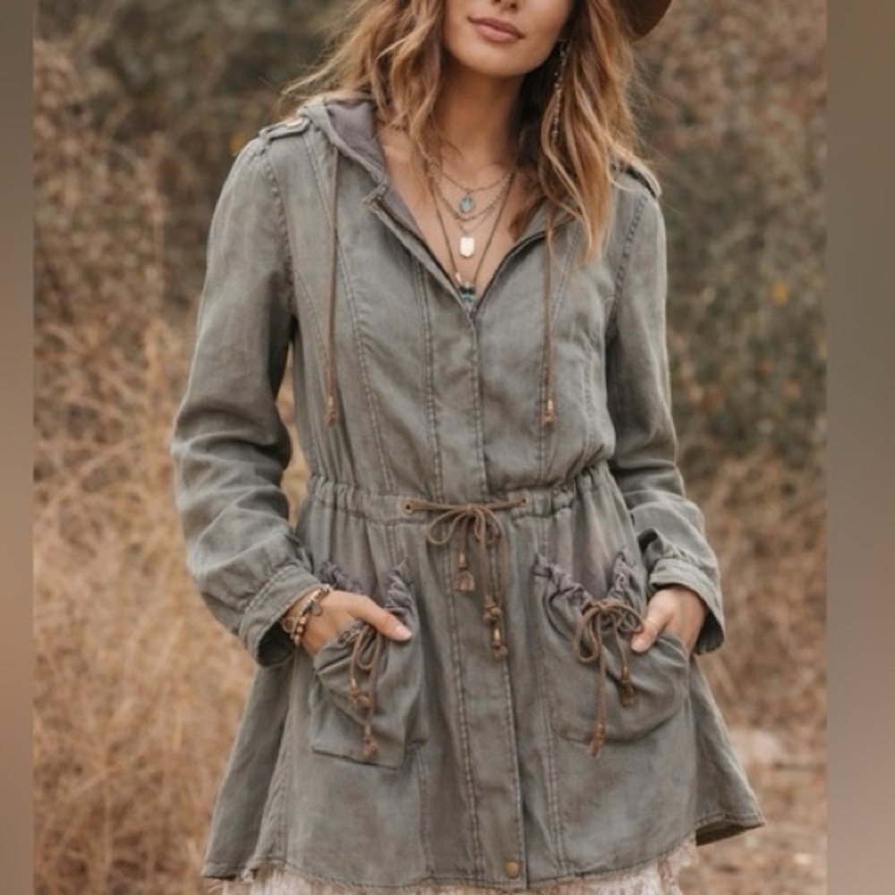 Free People Green Full Sweep Anorack Jacket Size Small